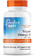 Doctor's Best Vegan Omega-3 EPA + DHA Supports Eye Brain and Heart Health Non-GMO Gluten Free Vegan 60 Veggie Softgels