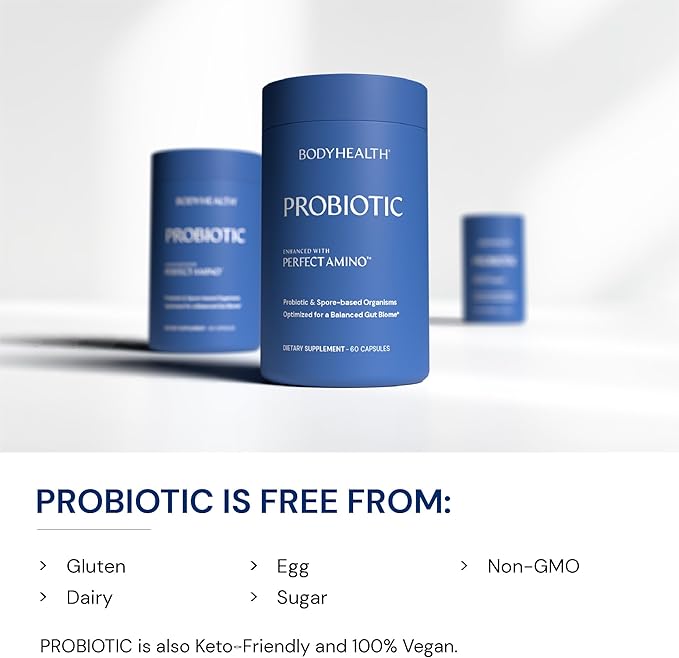 BodyHealth Probiotic Enhanced with PerfectAmino for Women and Men Spore Based with Bifidobacterium Lactobacillus Salivarius Lactobacillus Acidophilus - 60 Capsules