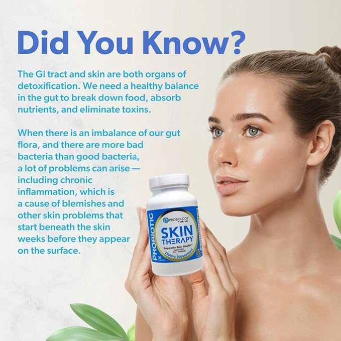 belle+bella Probiotic Skin Therapy - Dual Action Probiotic &amp Prebiotic Supplement for Healthy Glowing Skin from Within - Non-GMO Vegan &amp Gluten Free - 30 Caps