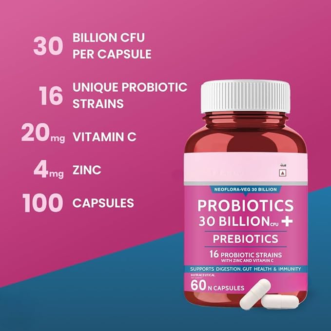 Probiotics Supplement 30 Billion for Women &amp Men Supports Digestion Immunity Support Cleanse - 60 Veg Capsules