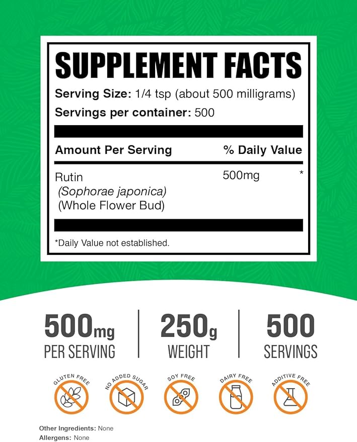 BulkSupplements.com Rutin Powder - from Saphora Japonica Rutin Supplement Rutin 500mg - Antioxidants Supplement Circulation Support - Pure &amp Natural 500mg per Serving 250g (8.8 oz)