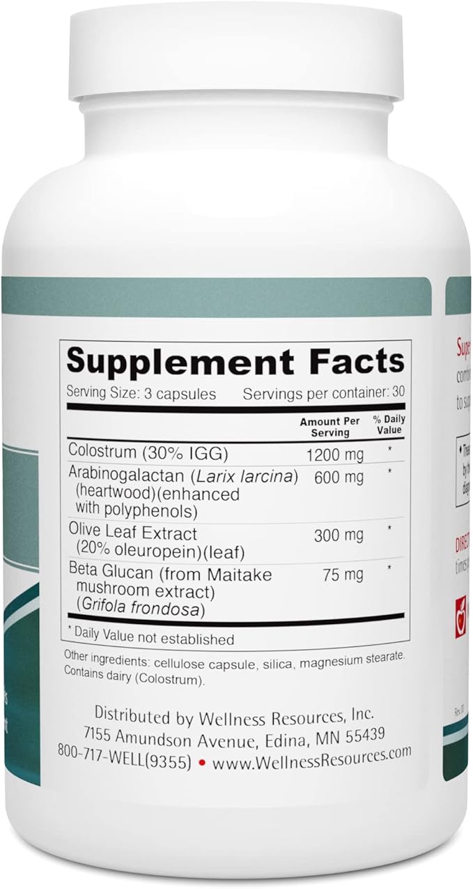 Super Immune Booster - Colostrum Beta Glucan Olive Leaf Arabinogalactan (90 Capsules)