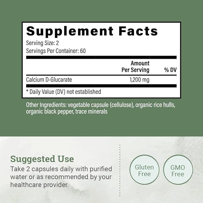 Earth Harmony Calcium D-Glucarate 1200mg - Advanced Detoxification Support &amp Double The Strength of Calcium D Glucarate 500mg - 120 Capsules (2-Month Supply)