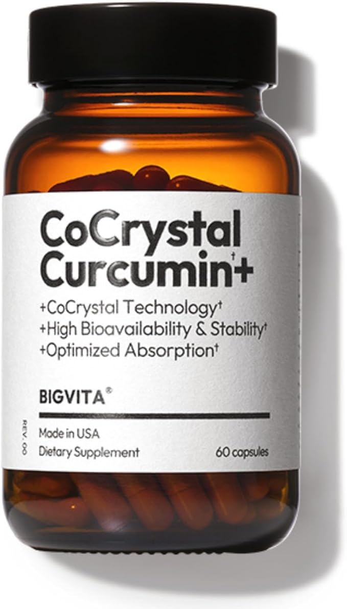 BIGVITA CoCrystal Curcumin+ | 60x Absorption with Curcumin &amp L-Carnitine | Dietary Supplement for Daily Wellness | 60 Capsules | Made in USA