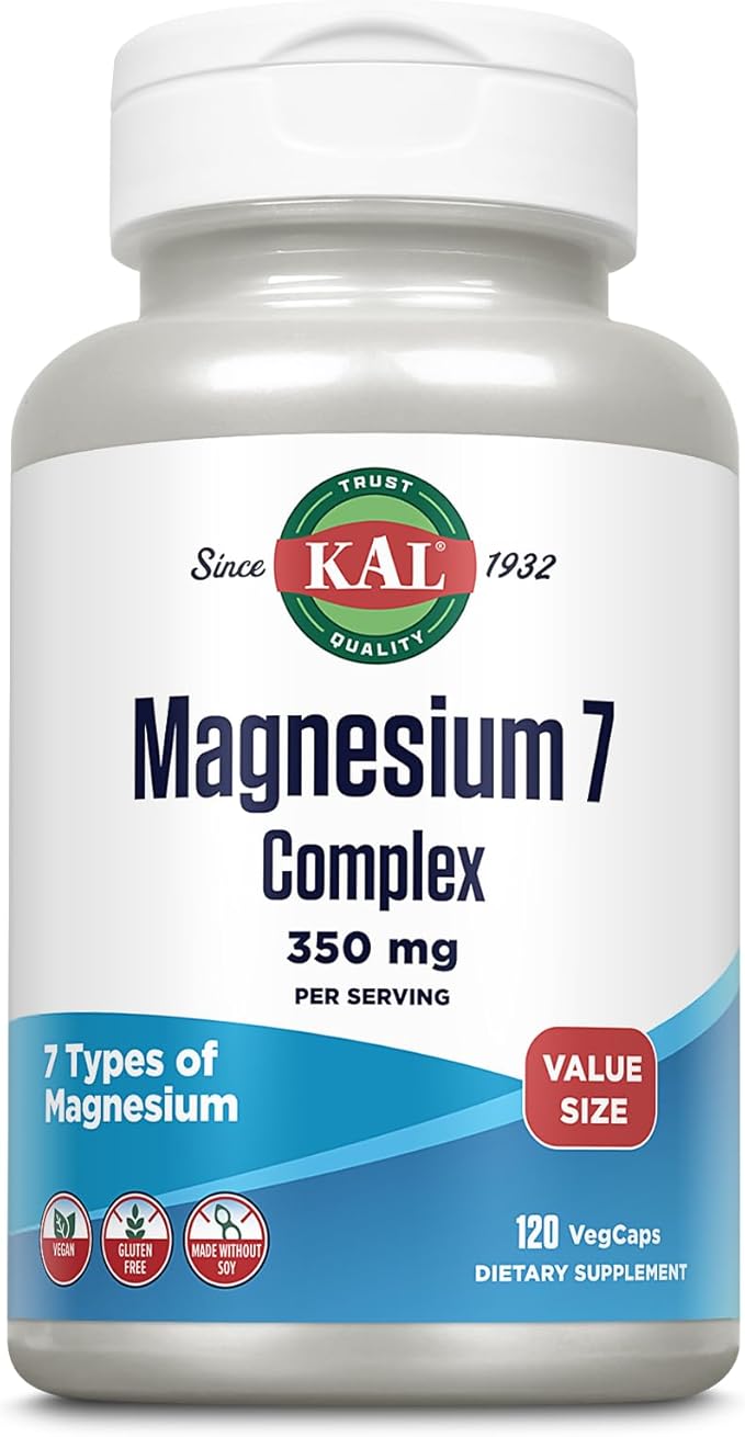 KAL Magnesium Complex 7 - Total Complex with Magnesium Glycinate Citrate Malate and More - Relaxation and Whole Body Support Supplements - Vegan 60-Day Guarantee - 60 Servings - 120 VegCaps
