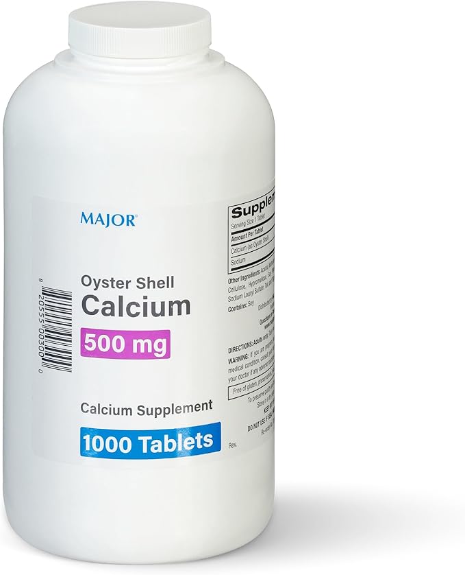 MAJOR Oyster Shell Calcium 500mg - Daily Dietary Supplement for Bone Health and Joint Support Mineral Supplement for Men and Women Gluten-Free - 1000 Tablets (1 Pack)