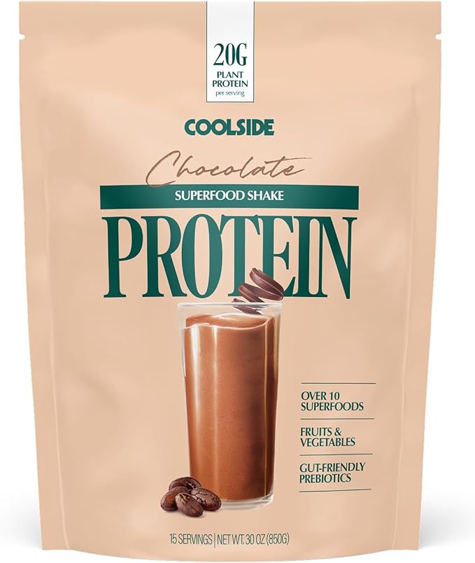 Coolside Superfood Plant Protein – 20g Smooth Seed Protein Blend – Prebiotic Fiber for Easy Digestion – Superfoods and Greens - Daily Wellness Shake for Health and Longevity - Chocolate