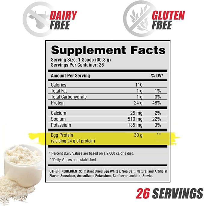 Apollon Nutrition Egg-Cellent | 24g Egg White Protein Powder Recovery Muscle Growth for Men &amp Women Dairy Free Gluten Free Lactose Free Keto-Friendly (26 Serving Strawberry Cream)