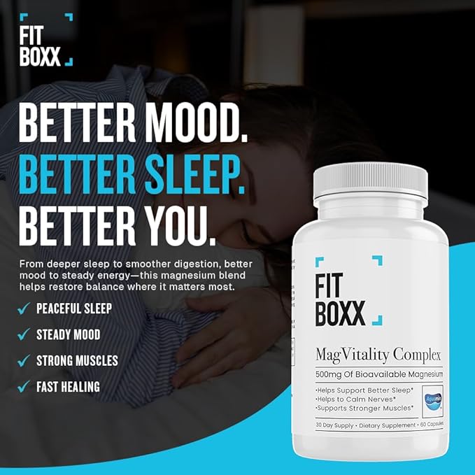 MagVitality Complex | 500mg Magnesium Blend | 5 Bioavailable Forms | Sleep Muscle &amp Stress Support | 60 Capsules