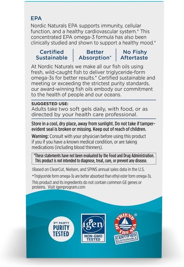 Nordic Naturals EPA Lemon - 60 Soft Gels - 1210 mg Omega-3 - High-Intensity EPA Formula for Positive Mood Heart Health &amp Healthy Immunity - 30 Servings