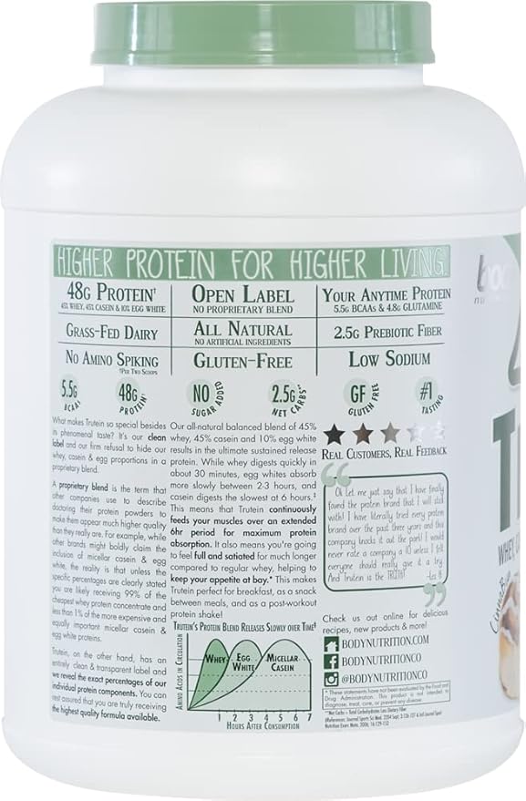 Body Nutrition Trutein Naturals Whey Casein &amp Egg White Protein Powder Without Artificial Sweeteners Gluten-Free Keto Protein Powder Post-Workout Meal Replacement Shake Cinnabun 4 lb