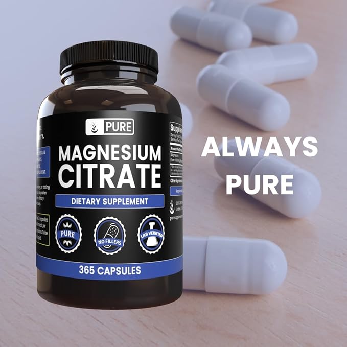 Pure Original Ingredients Magnesium Citrate (365 Capsules) No Magnesium Or Rice Fillers Always Pure Lab Verified