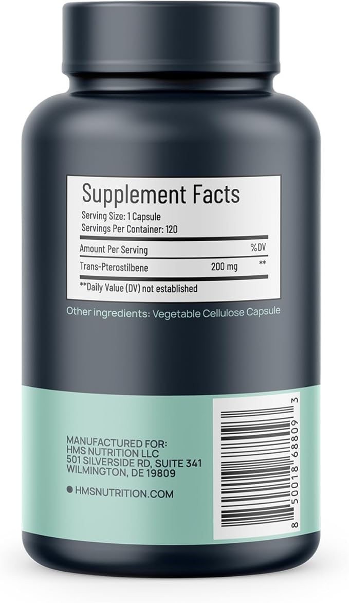 Trans‑Pterostilbene 200 mg — High Bioavailability Antioxidant for Healthy Aging Cellular Brain &amp Heart Support — Vegan Non‑GMO Soy‑Free Gluten‑Free 120 Capsules (120 Day Supply)