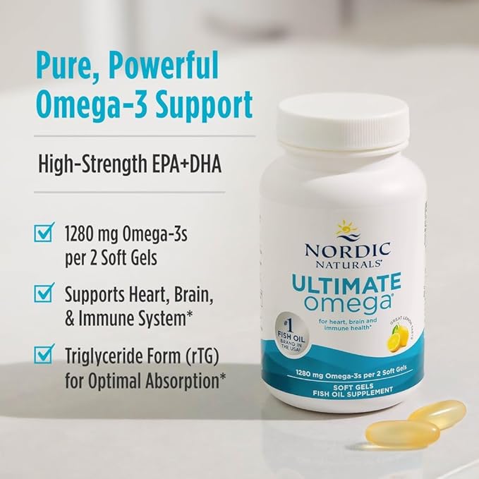 Nordic Naturals Ultimate Omega Lemon Flavor - 210 Soft Gels - 1280 mg Omega-3 - High-Potency Fish Oil with EPA &amp DHA - Promotes Brain &amp Heart Health - Non-GMO - 105 Servings