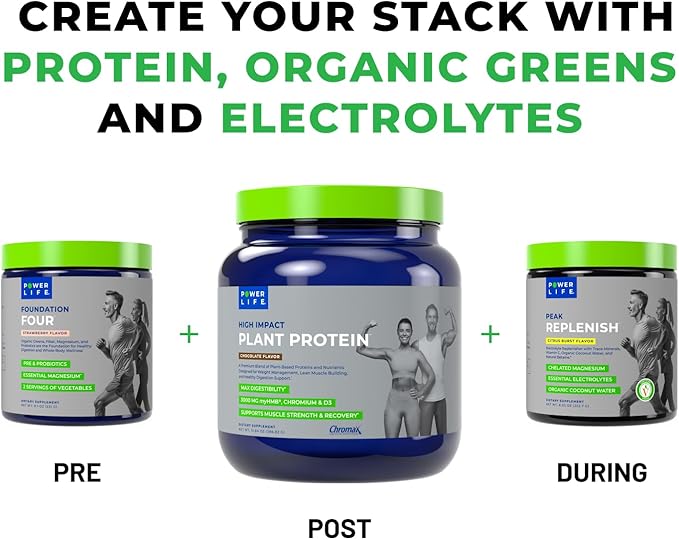 POWERLIFE High Impact Plant Protein Powder with 3000 MG of HMB Plant-Based No Sugar Added Vegan Keto Friendly Non-GMO (Chocolate - New Formula)
