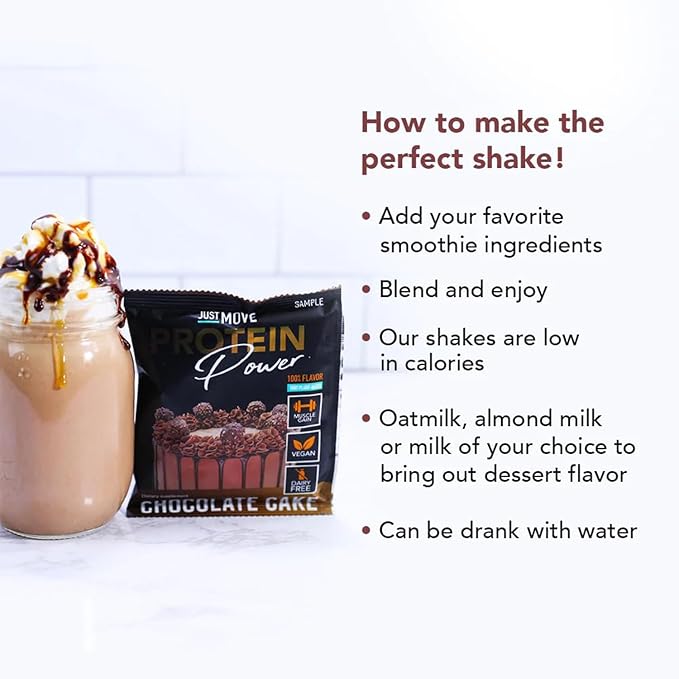 Just Move Protein - Chocolate Cake - Vegan (Plant Based) Organic Dairy Free Soy Free Gluten Free Keto Peanut Free 20g Protein Low Carb Non GMO (15 Servings)
