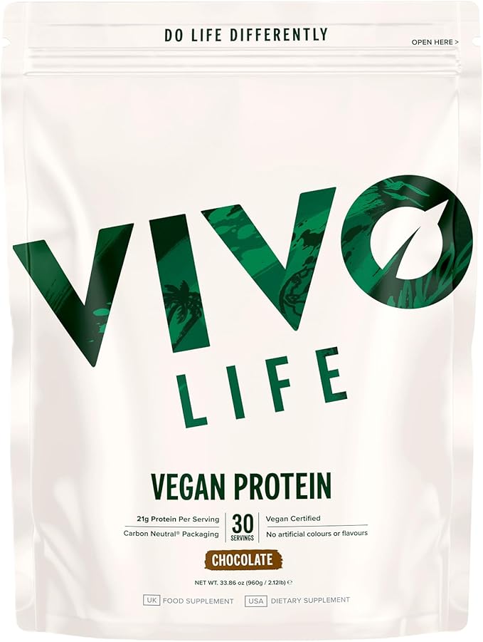 VIVO Vegan Protein Powder - 0.7 oz of Plant-Based Protein per Scoop 30 Servings (33.8 oz) (Dark Chocolate)