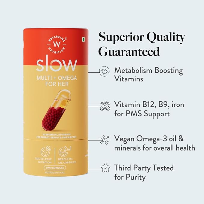 WELLBEING NUTRITION Slow Multi + Omega for Her Multivitamin Capsule for Women | Vegan Omega-3 Oil B-Complex Antioxidant Blend for her
