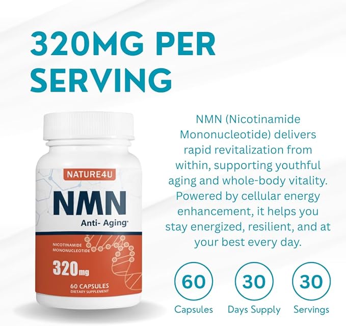 NMN (Nicotinamide Mononucleotide) 320mg NAD+ Alternative Supplement for Anti Aging 60 Capsules | Supports Cellular Energy Muscle &amp Wellness