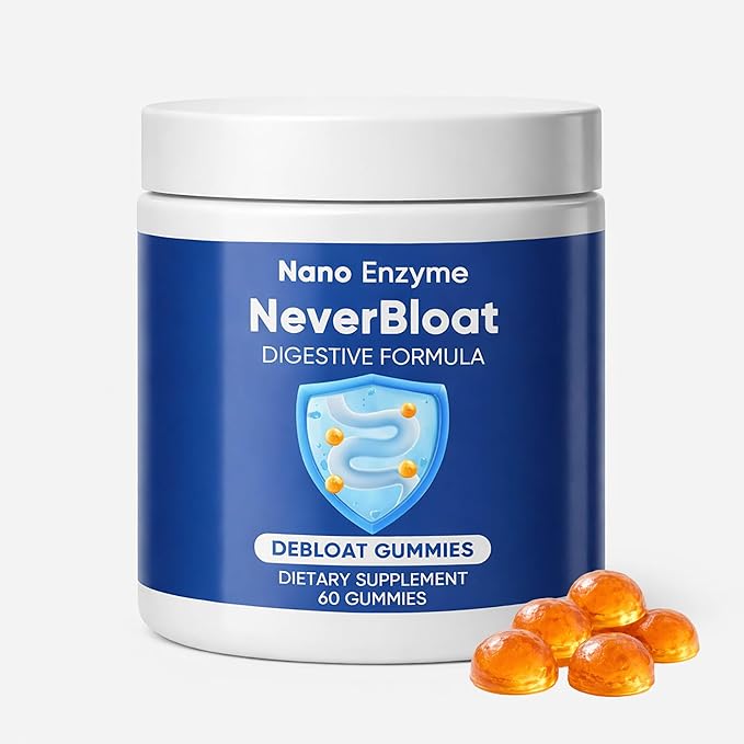 Nano Digestive Enzyme Gummies with Probiotics – NeverBloat Formula for Daily Digestive Support Helps Relieve Bloating &amp Gas Chewable Enzyme Complex - 60 Gummies