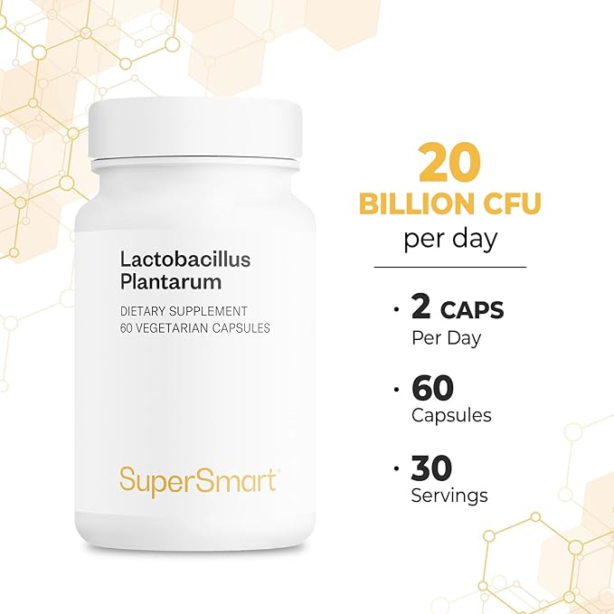 Supersmart - Lactobacillus Plantarum PostBiotic 20 Billion CFU per Day (Immuno-LP20) - Heat-Treated Probiotic Supplement | Non-GMO &amp Gluten Free - 60 Vegetarian Capsules
