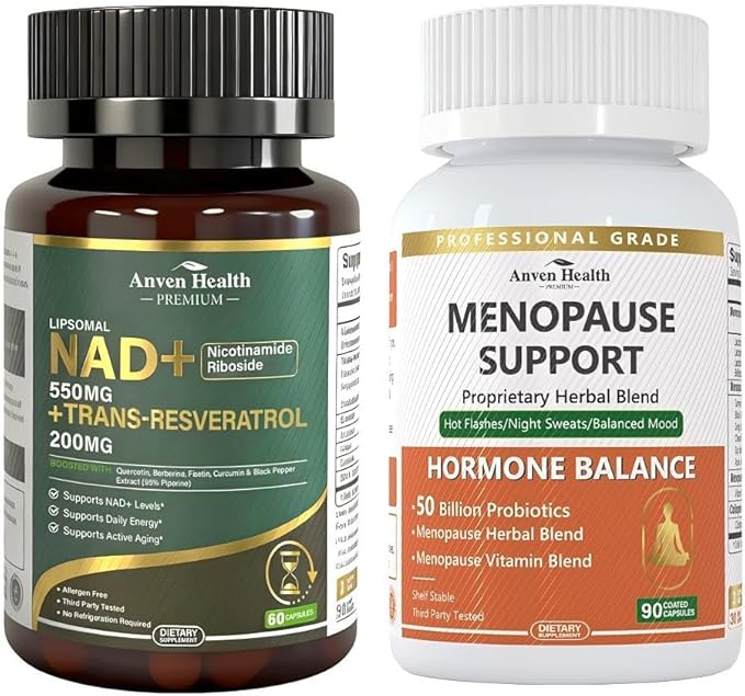 Menopause Supplements for Women Vitamin D3 &amp B6 &amp Liposomal NAD+ Resveratrol Supplement - NMN Alternative with Trans-Resveratrol