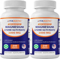 Vitamatic Magnesium as Glycinate Lysinate – 100% Chelated Magnesium - 240 Tablets - Supports Muscle Relaxation Heart Nerve Health* – Non-GMO Gluten &amp Soy Free - 2 Pack