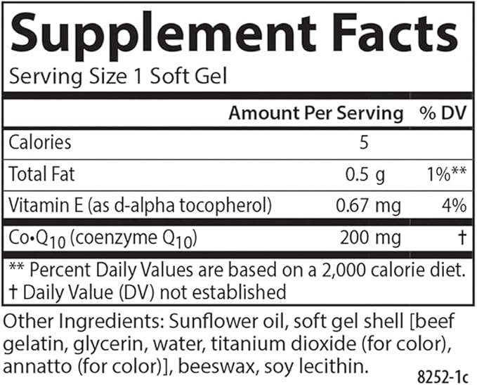 Carlson - Co-Q10 Co-Enzyme Q10 200 mg Energy Production &amp Heart Function 120 Softgels