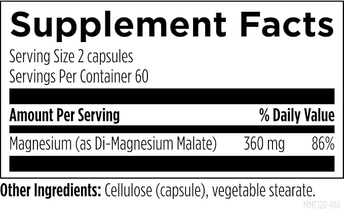 Designs for Health Magnesium Malate - Chelated Magnesium as Di Magnesium Malate - Highly Bioavailable Form to Support Energy Bone Health + Muscle Recovery (120 Magnesium Malate Capsules)