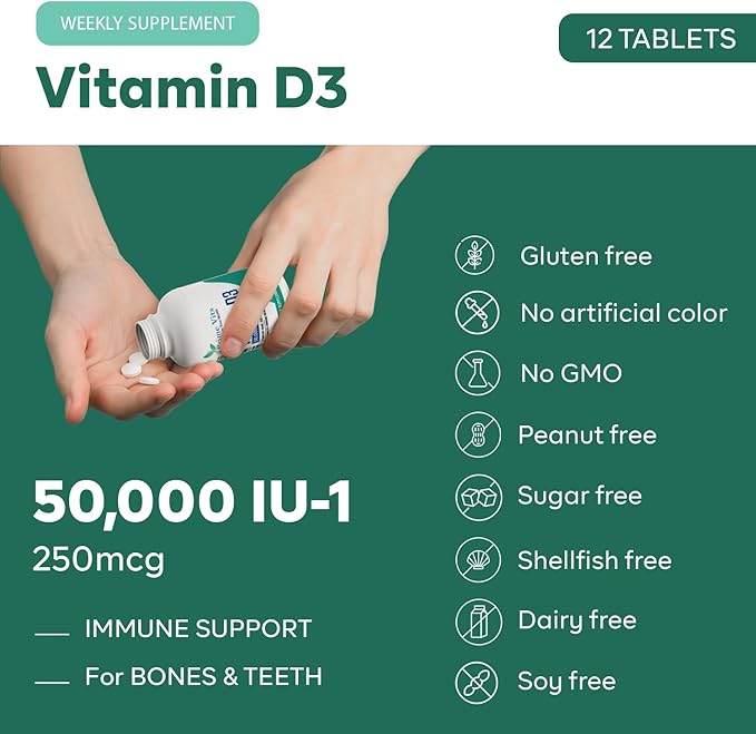 High Potency Vitamin d3 50000 iu - Essential for Bone Muscle and Immune Health - (12 Tablet)