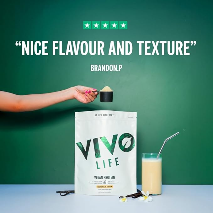 Vivo Vegan Protein Powder - 0.7 oz of Plant-Based Protein per Scoop 30 Servings (31.7 oz) (Vanilla) (31.7 oz Unflavored)