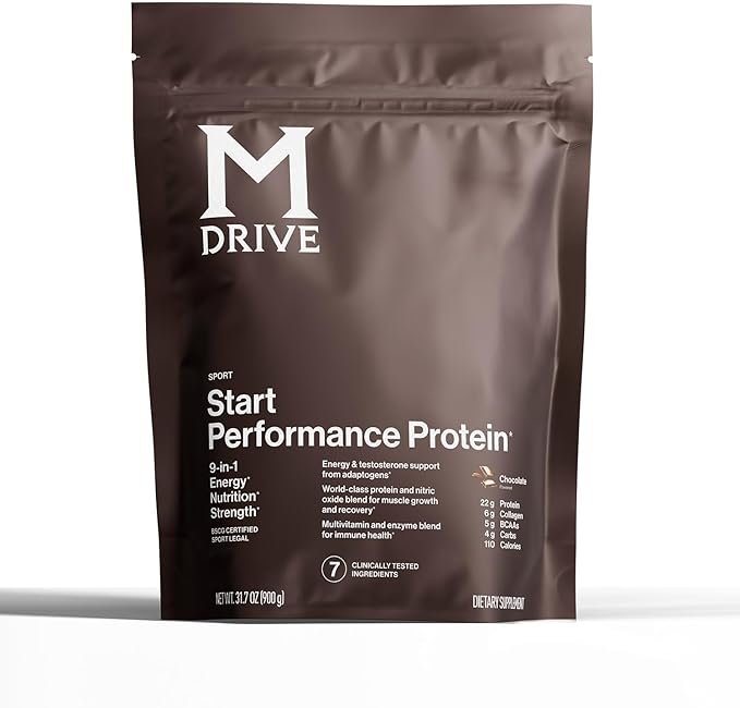 Mdrive Start 9-in-1 Complete Nutrition and Protein Shake Powder Supports Energy Strength Digestion Immune Health Nitric Oxide Recovery and Reduces Stress - Chocolate Mousse 31.7oz 30 Servings