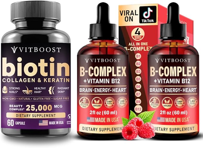 Biotin with Hyaluronic Acid Collagen and Keratin – Vegan Vitamin B12 with B Complex