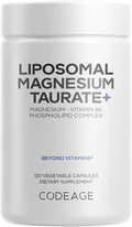 Codeage Liposomal Magnesium Taurate+ Supplement - Magnesium Taurate Vitamin B6 as Pyridoxal 5-Phosphate 2-Month Supply - Liposomal Delivery Vegan Non-GMO Gluten-Free 120 Capsules