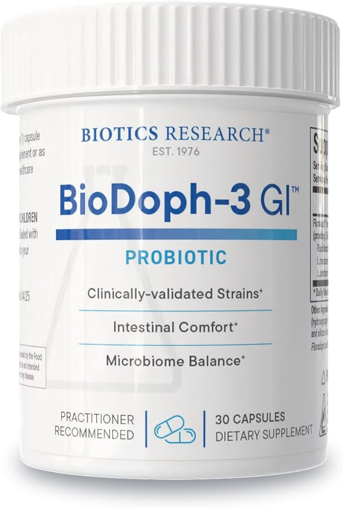 BIOTICS RESEARCH BioDoph-3 GI Targeted Intensive GI Probiotic Capsules Clinically Validated Multi-Species Formula Gut Health Immune Support Dairy Free 30 Capsules