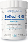 BIOTICS RESEARCH BioDoph-3 GI Targeted Intensive GI Probiotic Capsules Clinically Validated Multi-Species Formula Gut Health Immune Support Dairy Free 30 Capsules