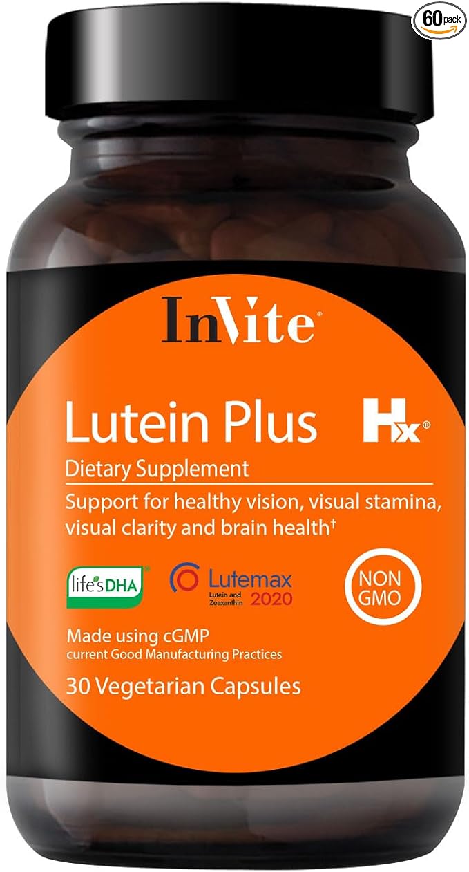 Invite Health Lutein Plus Hx® - Support for Macular and Overall Vision Health - Provides Lutein 10 mg Zeaxanthin 2 mg and DHA 50 mg - 30 Vegetarian Capsules (2-Pack)