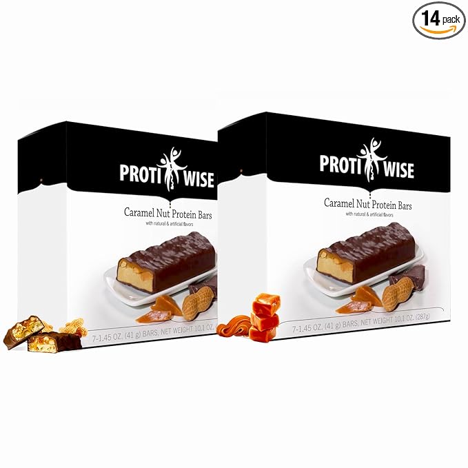 ProtiWise Protein Bar – 15g Protein Low Carb Low Sugar High Fiber Low Calorie Meal Replacement Nutrition Bar Healthy Snack for Weight Management Diet (Caramel Nut)-Pack of 2 (7/Box)