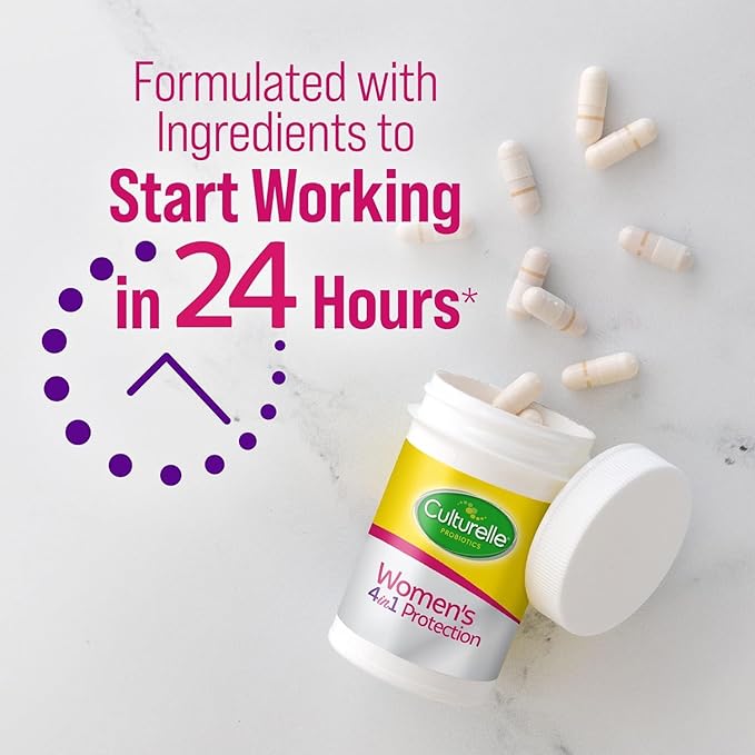 Culturelle 4-in-1 Probiotics for Women Daily Probiotic &amp Prebiotic Supplement to Support Vaginal Health Digestive Health Immune Health Occasional Diarrhea Gas &amp Bloating Relief Non-GMO