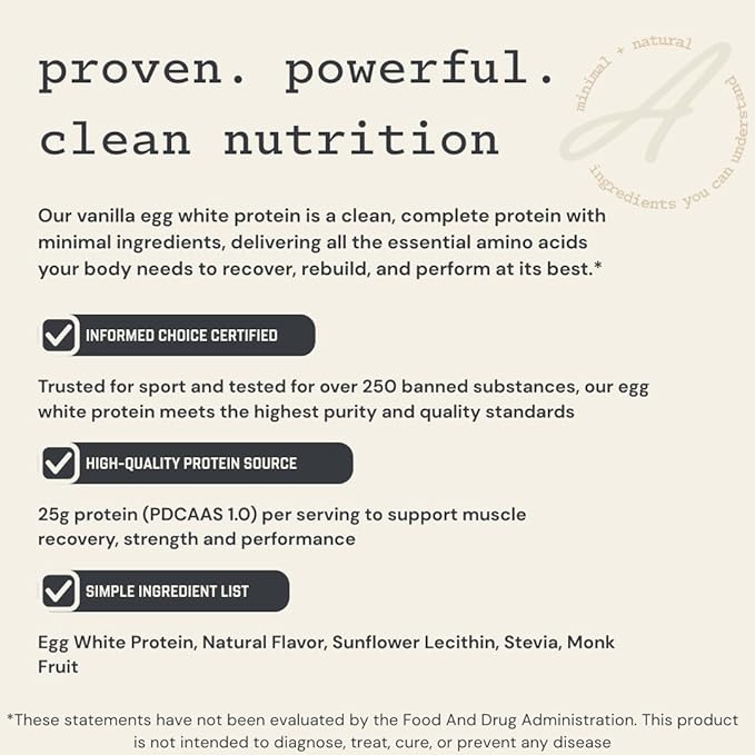 Anea Egg White Protein - Vanilla | 25g Protein | Cholesterol-Free | 5.2g BCAA | Complete Amino Acid Profile | Dairy-Free Gluten-Free Soy-Free | Smooth Vanilla Flavor | Made in GMP Facility