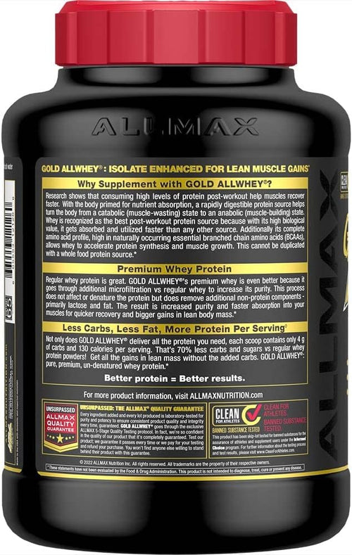 ALLMAX Nutrition GOLD ALLWHEY French Vanilla - 5 lb - 24 Grams of Protein Per Scoop - Gluten Free Low Carb &amp Low Sugar - Approx. 71 Servings
