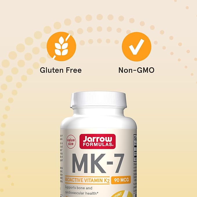Jarrow Formulas MK-7 90 mcg - Bioactive Form of Vitamin K2-120 Servings (Softgels) - for Bone &amp Cardiovascular Health - Vitamin K2 MK-7 Dietary Supplement - Gluten-Free