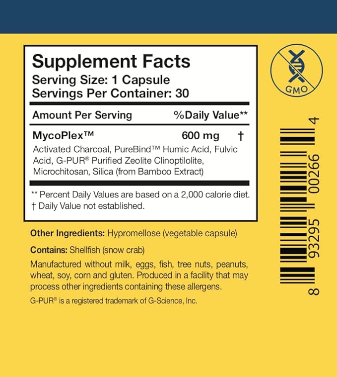 Researched Nutritionals MycoPul - Advanced Mycotoxin Binder Complex Zeolite Detox Humic Acid Fulvic Acid &amp Activated Charcoal for GI Tract Detox Clinically Researched Mold Binders 30 Capsules