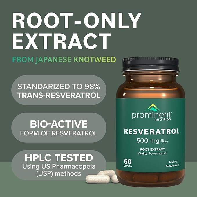 Prominent Nutrition Resveratrol Supplement Anti-Aging and Immune Support 98% Pure Trans-Resveratrol Supplement 500 mg 30 Day Supply - 1 Pack