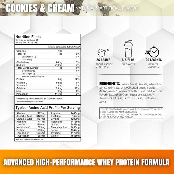 MUSCLEOLOGY Nitro-Up Hydrolyzed Whey Isolate Protein Cookies &amp Cream 2 Pound