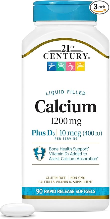 21st Century Calcium 600 + D Liquid Filled Softgels - 90 ct per Serving Pack of 3