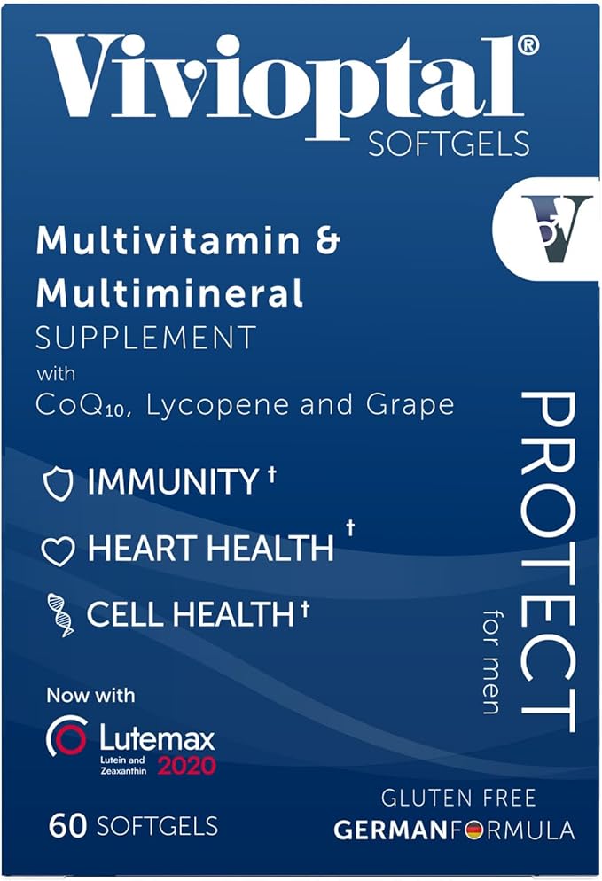 Vivioptal Men 60 Capsules CoQ10 Lycopene &amp Resveratrol Multivitamin &amp Multimineral Gluten Free German Formula