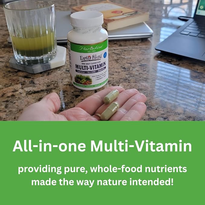 Paradise Herbs Earth's Blend Women's Once Daily Multivitamin with Iron 48 Organic Superfoods Probiotics Antioxidants Vitamins A B12 C D K2 120 Capsules