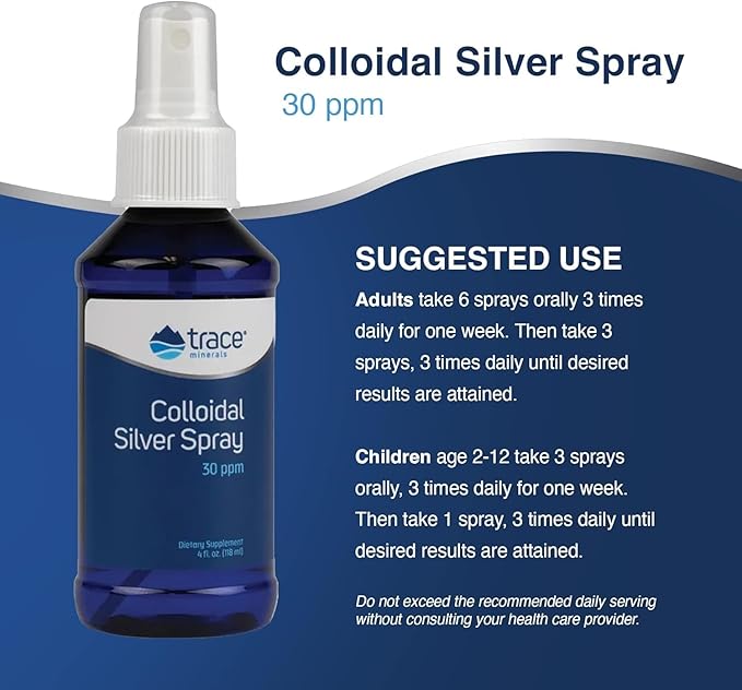 Trace Minerals Colloidal Silver Spray - Daily Mineral Supplement to Aid Effective Absorption - Supports Immune Skeletal &amp Sleep Health - Super Oxygenated Supplement - 4 fl oz (About 118 Servings)