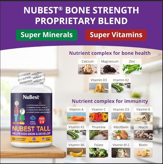 NuBest Bundle Tall 10+ 60 Capsules Tall Kids 60 Chewable Tablets | Height Growth Support for Kids &amp Teens | Calcium Vitamins D3 K2 Collagen &amp Herbs